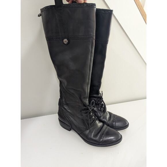 Sam Edelman Size 6.5 Perron Brogue Cap Toe Laced Zip Up Black Riding Boot - Picture 2 of 8